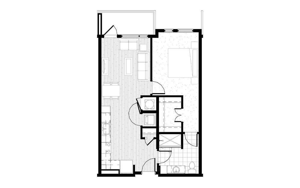 A12 - 1 bedroom floorplan layout with 1 bath and 725 square feet.
